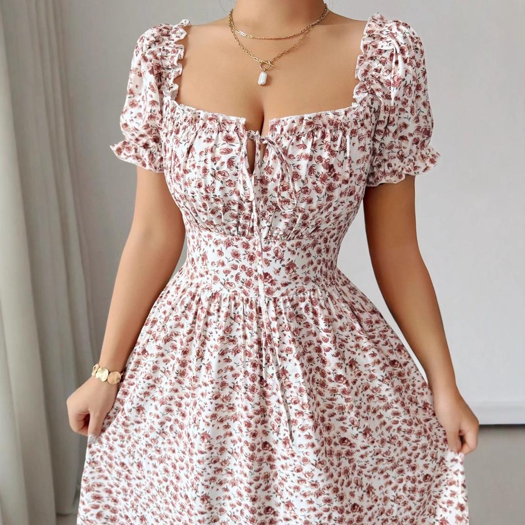Vestido elegante com estampa floral popular
