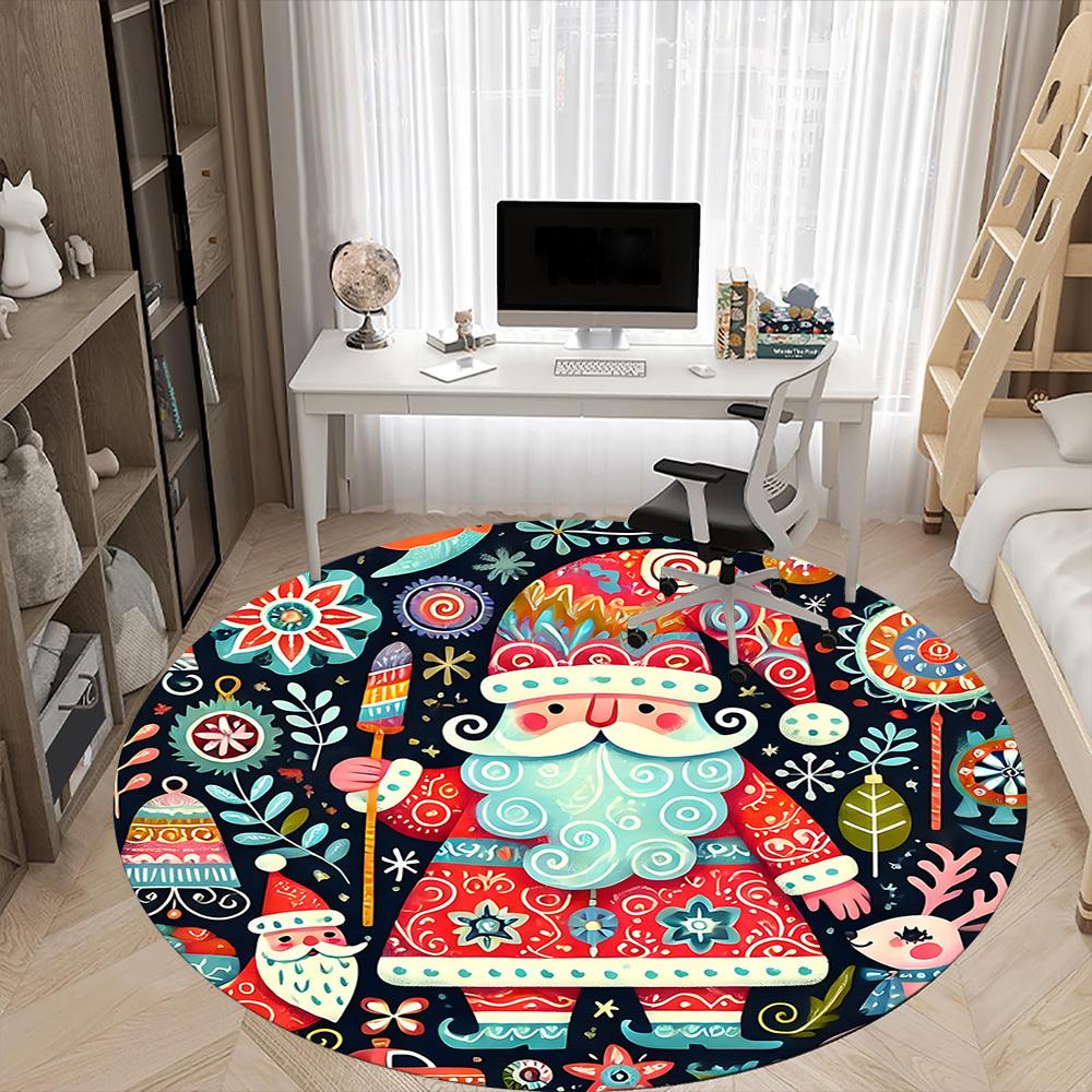1pc Christmas Festive Office Round Area Rug, Indoor Mat Suitable ForOffice, Under Office Chairs Bedroom Living Room Home Decor, Room Deco  D027