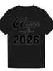 Class of 2026 Graduation T-shirt - Black Polyester Crew Neck with White Cursive & Bold Lettering
