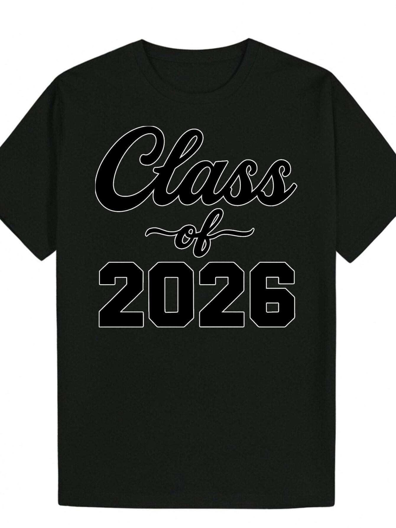 

Class of 2026 Graduation T-shirt - Black Polyester Crew Neck with White Cursive & Bold Lettering XXXL
