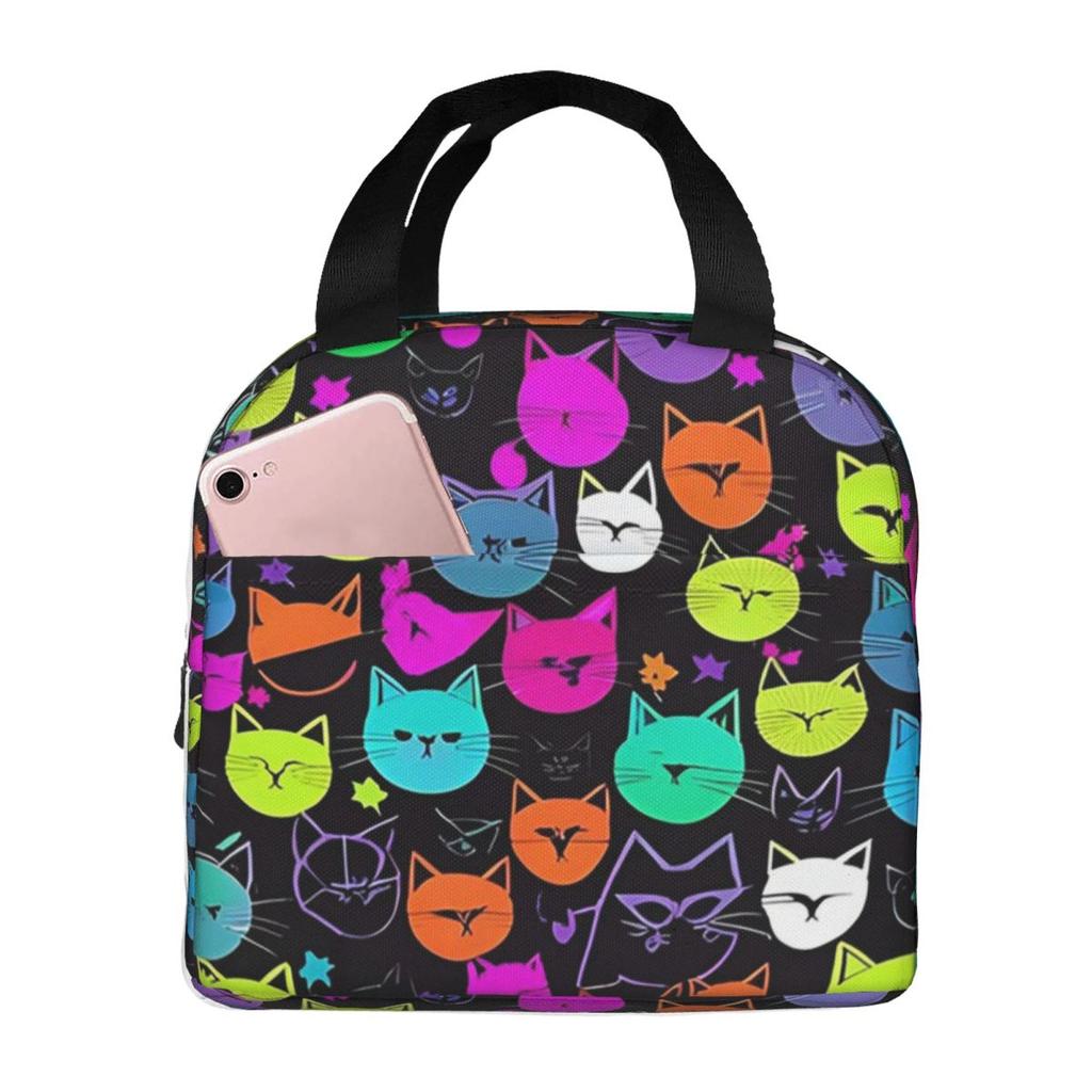 Colorful Cat Heads With Bright Star Insulated Lunch Bag for Women Cooler Thermal Food Box Tote Portable Lunch Boxes Container