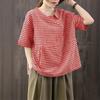 ZANZEA Women Casual V-neck Summer Short Sleeve Grid Print Blouse