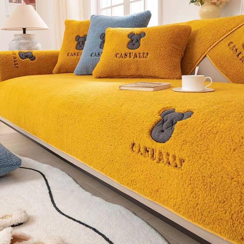 

Lamb Wool Thickened Sofa Cushion Winter Plush Non-slip Sofa Cover Nordic Style Lamb Wool Seat Cushion 90*160cm