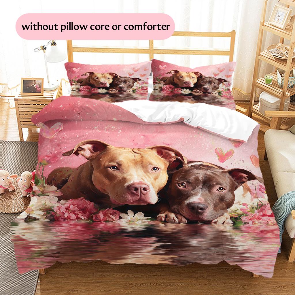 Pink Pitbull Pattern Bedding Home Decoration Birthday Gift (1 * duvet cover + 2 * pillowcase, without core)