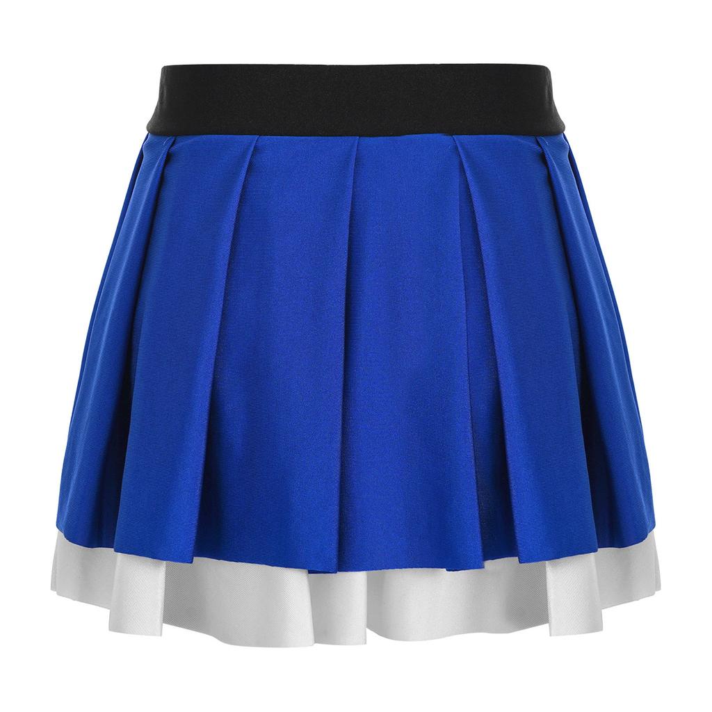 Girls Cheerleading Dance Performance Skirt: Contrast Color Elastic Waistband Two Layers Pleated Skirt for Competition