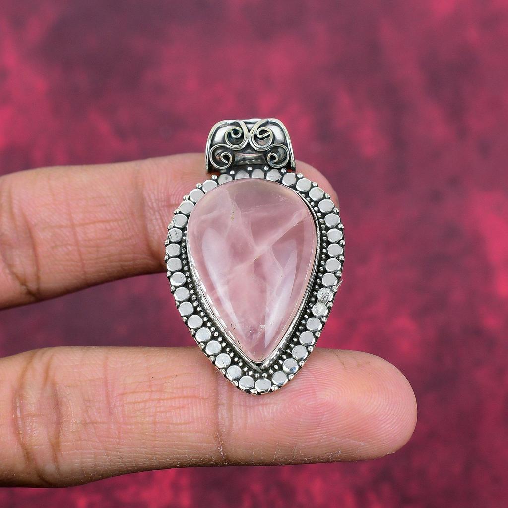 Rose Quartz Jewelry, 925 Solid Sterling Silver Pendant Handmade Gemstone Jewelry, Gifts For Wife Brand New Pendant