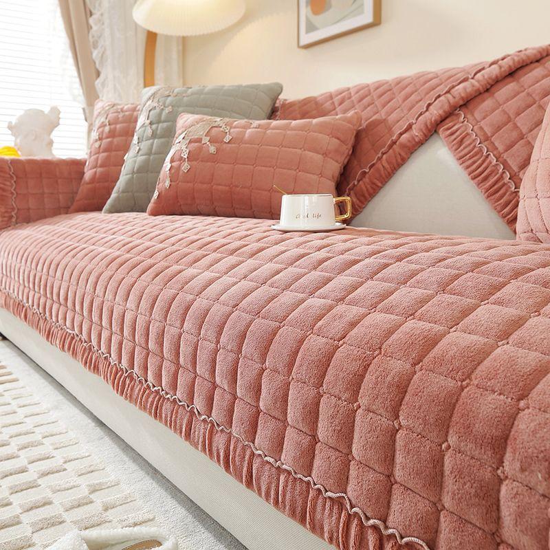 Pernă pentru canapea din pluș antiderapant de iarnă Pernă de flanel în carouri îngroșată Canapea din piele Spătar Cotiera canapea din catifea prosop personalizat