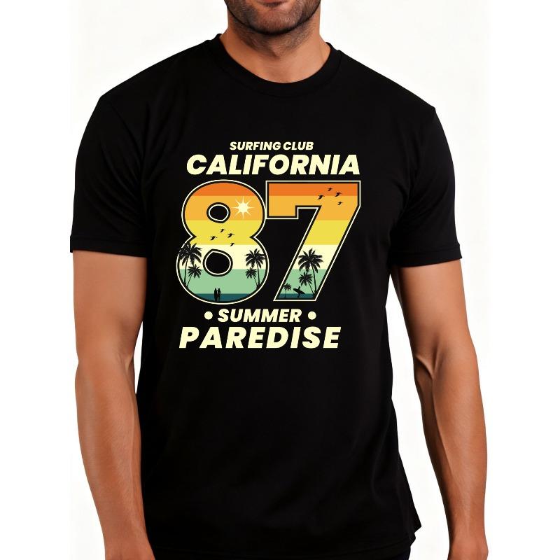 

European sizes Retro Surf Style Men s T-Shirt California 87 Summer Paradise Graphic Design Beach Vacation Gift for Him S чёрный