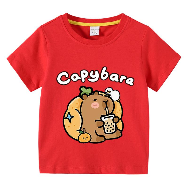 T-shirt en coton pour enfants T-shirt Capybara pour enfants 3-10 ans Garçons Mignon Capybara Col rond Hauts T-shirt Vêtements pour enfants Pour l'été