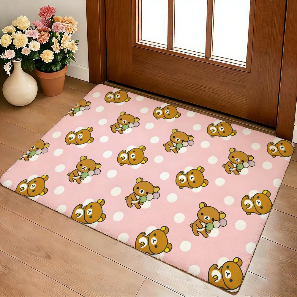 R-Rilakkuma Anime Floor Mat Cozy Flannel Soft Thick Non-Slip Mat For Living Room Bedroom Kitchen Decor Rugs