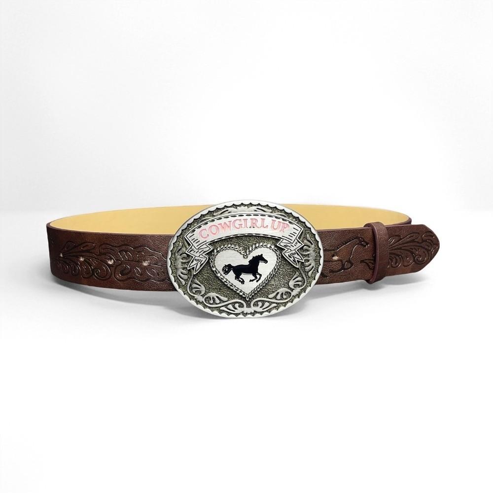 Luxury Design Western Cowgirl Belt COWGIRL UP Heart Horse Buckle Waistband for Women Spice Girls
