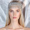 Tiara Headdress Brilhante com Borla Longa Peça de Cabeça de Luxo Touca Peça de Cabeça de Noiva Acessórios de Cabelo para Mulheres