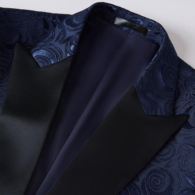 Mens Red Blazer Luxury Rose Patterned Jacquard Suit Jacket