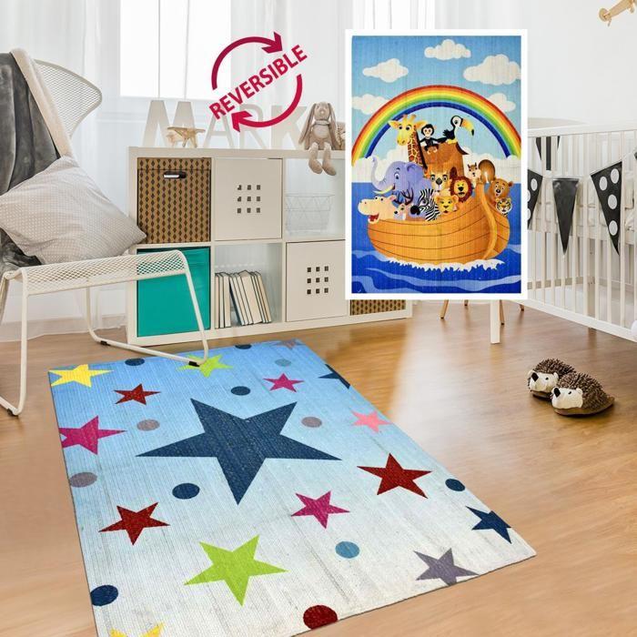 Tapis enfant - UNAMOURDETAPIS - ETOILE REVERSIBLE - Multicolore - Synthétique - 160x230