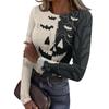 Women Halloween Print Long Sleeve Slim Fit Crew Neck Base Shirt Stretchy Ribbed Fabric Casual Top for Autumn and Winter