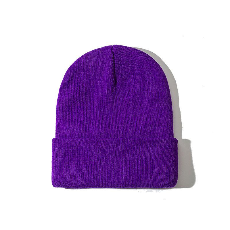 Autumn Winter Warm Hats Small Batch 3D Embroidery Solid Color Plain Knitted Hats with Heat Transfer Printing Processing