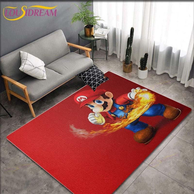 Tapetes com Padrão Anime Mario Bros para Sala de Estar Tapete de Área Antiderrapante Tapetes para Quarto de Crianças Tapete de Yoga Tapete Grande Decoração