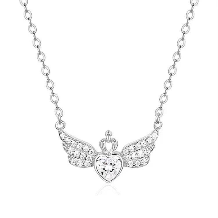 Fashionable Angel Wing Necklace Women's Crown Heart Pendant Clavicle Chain Alloy Geometric Shape Sweet Style