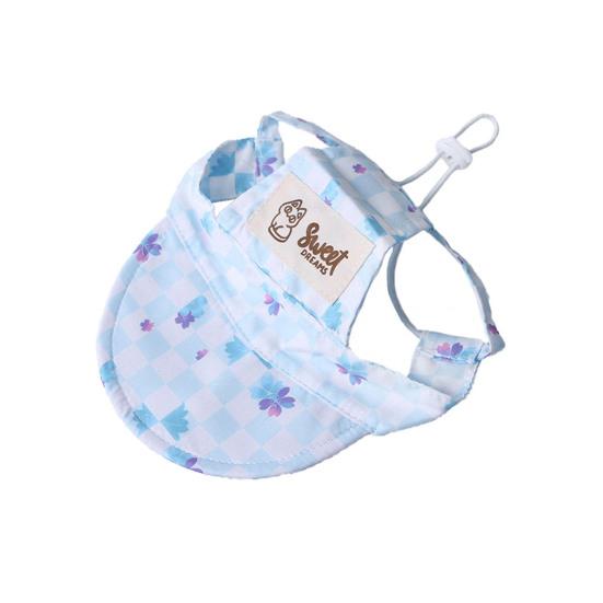 Pet Sun Hat Plaid Cat Baseball Cap with Ear Holes Adjustable Elastic Cord Cute Print Brimmed Cap for Cats And Dogs Sun Protection Outdoor Walking