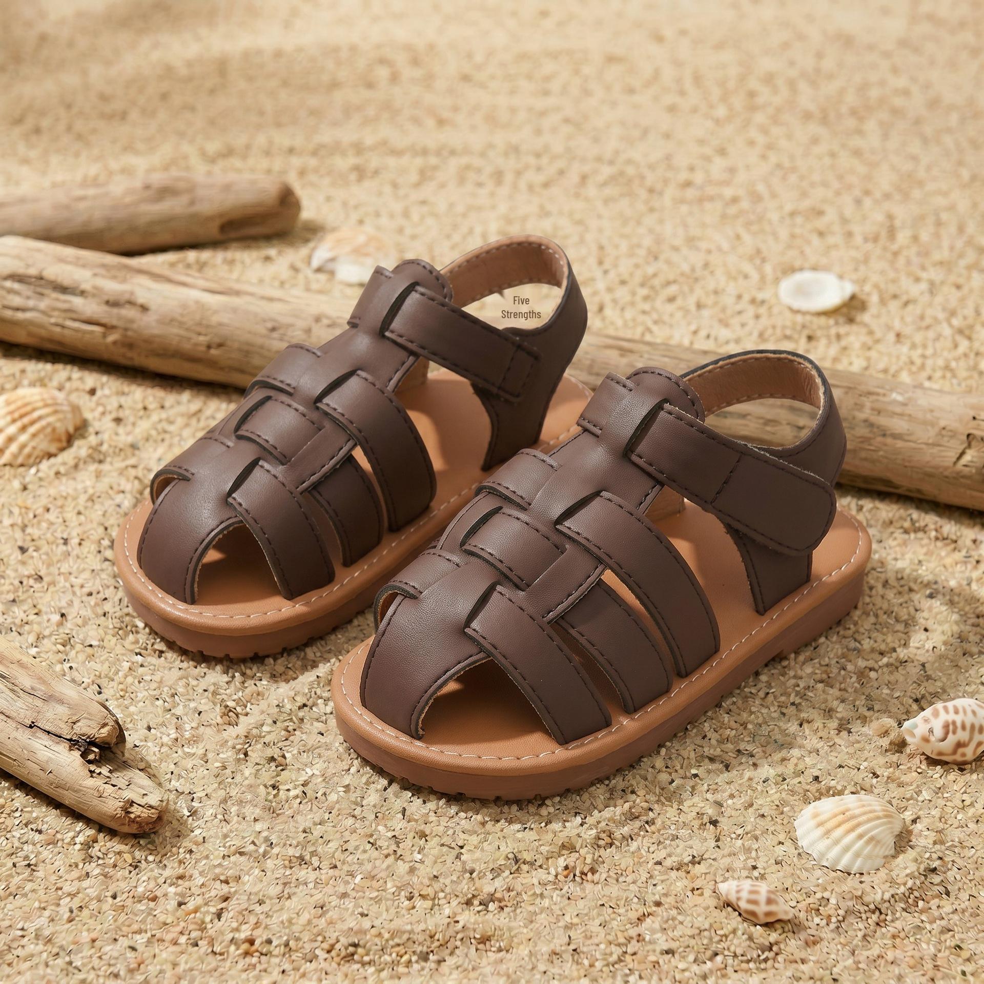 2026 Boys  Woven Summer Sandals: Soft Sole, Non-Slip, Versatile. 27 темно-коричневого