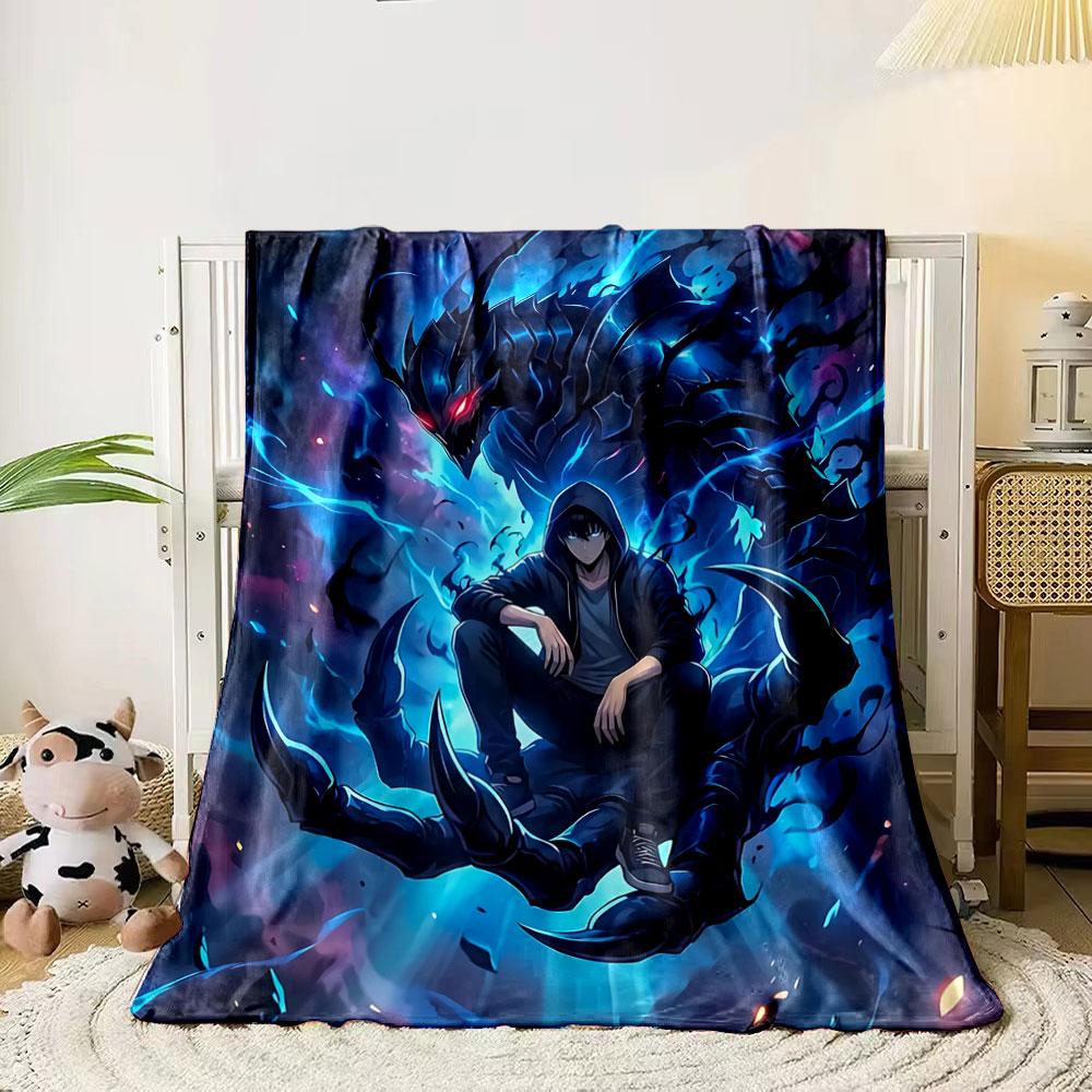 A Hooded Figure Sits On a Claw, Surrounded by Glowing Blue Energy and a Beast. for All Seasons Blanket Lunch Break Throw Gift