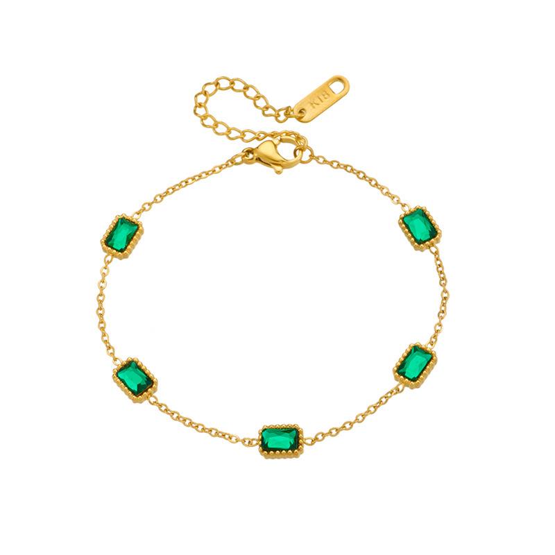 Emerald Zircon Titanium Steel Bracelet: Durable, Elegant 18K Gold for Women - Versatile Spring/Summer Jewelry