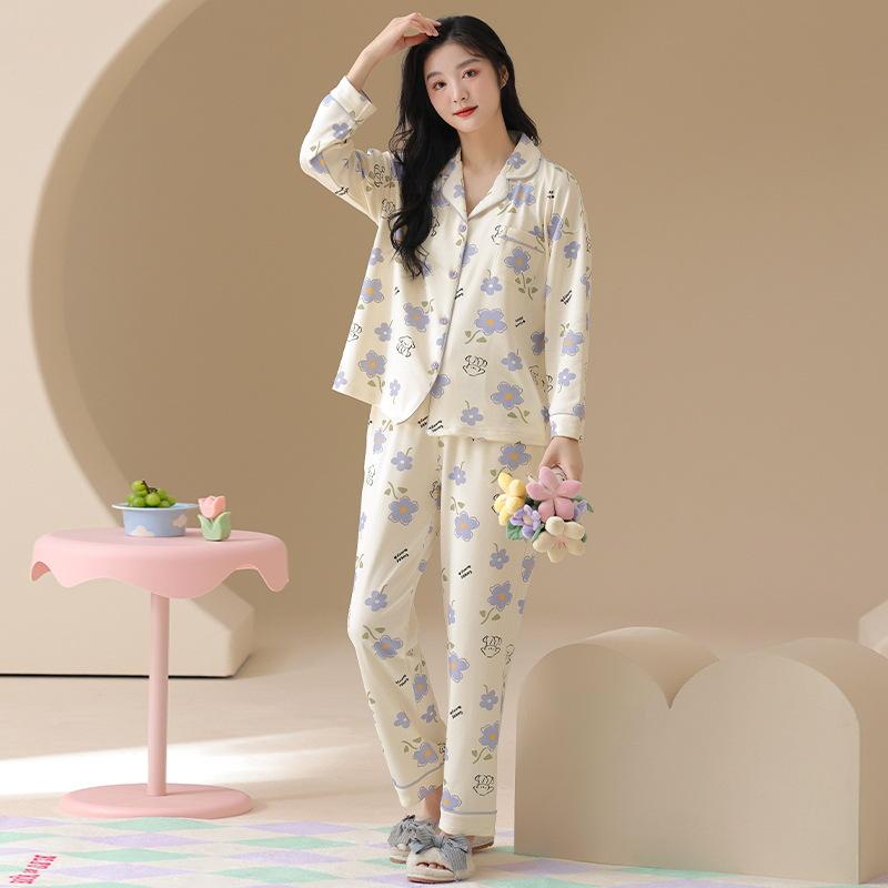 1A antibacterial pajamas women's 1011 new autumn all-pure cotton long-sleeved summer loungewear set spring and autumn models