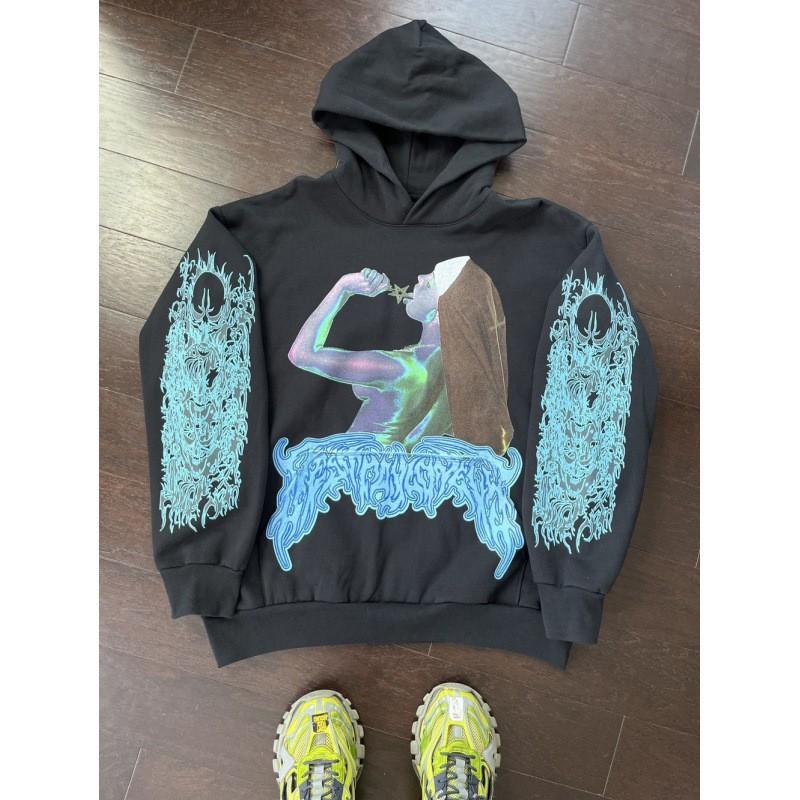Womens Y2K Streetwear Hoodie Abstract Print Loose Fit Long Sleeve Sweatshirt Teens