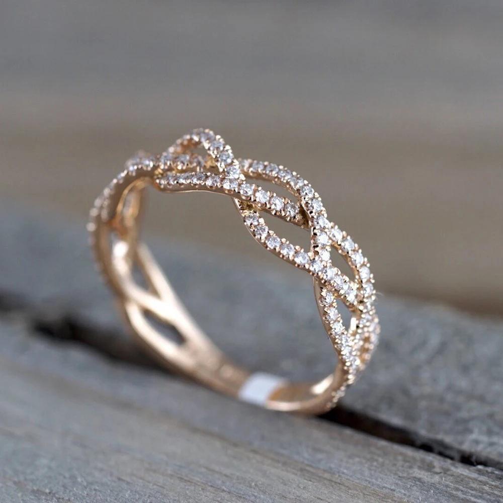 Milangirl Nuovo Anello Geometrico a Spirale con Zirconi Moda Donna Lusso Design Intagliato Anello per Matrimonio Festa
