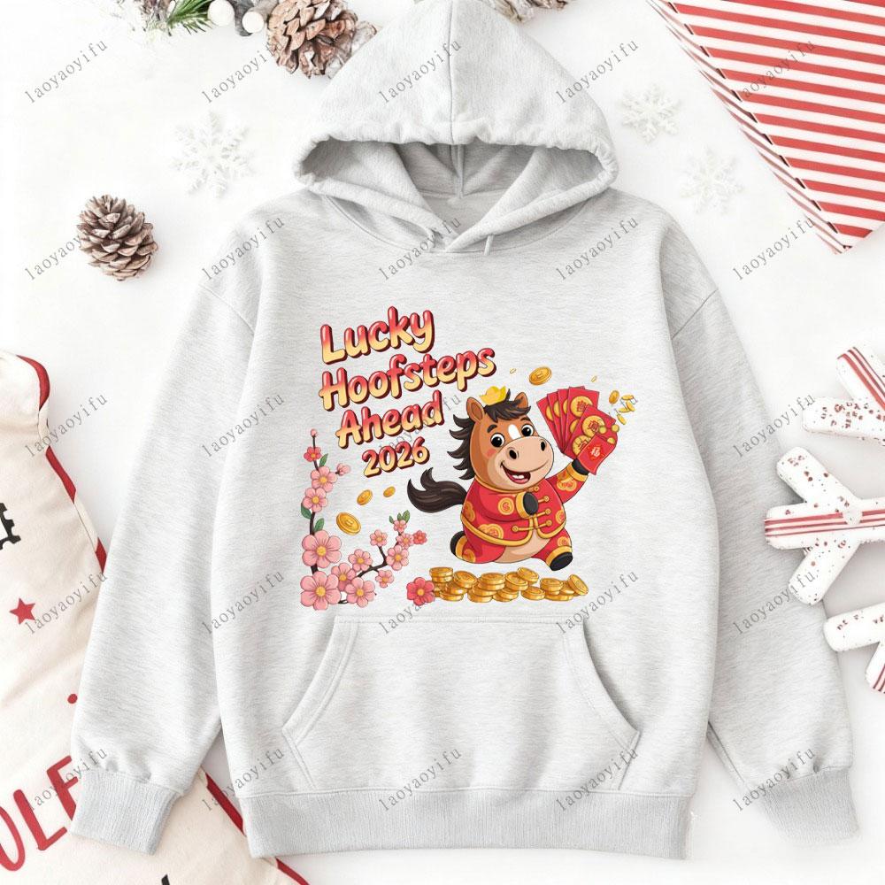 Happy Chinese New Year 2026 Year of The Horse New Year Graphic Men Hoodies Street Fashion Pullover Tracksuit Essentials Hoodie