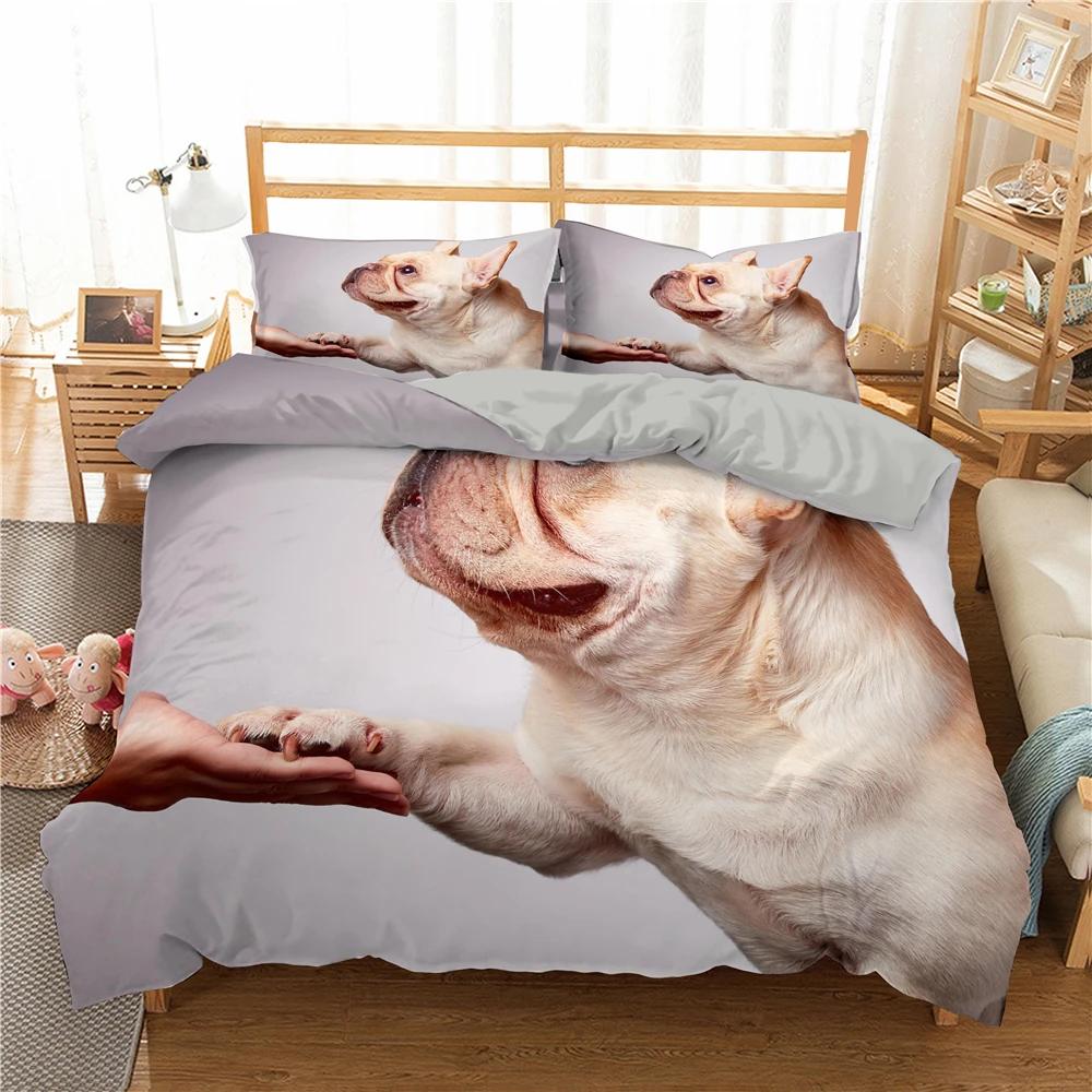Bulldog Bettwäsche-Set Haustier Welpe Hund Bettbezug Cartoon Tierdruck Bettdeckenbezug King Queen 2/3-teilig Polyester Steppdeckenbezug