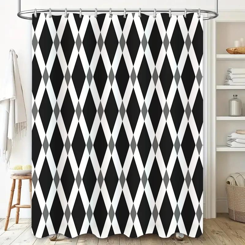 Diamond Check Shower Curtain – Black & White Pattern for Modern Bathroom Decoration