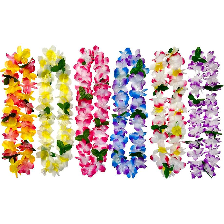 FreshDear 6 Counts Hawaiian Leis Bulk,leis for luau party,hawaiian leis for adults,beach party favors for adults,Summer Beach Vacation,Theme Party