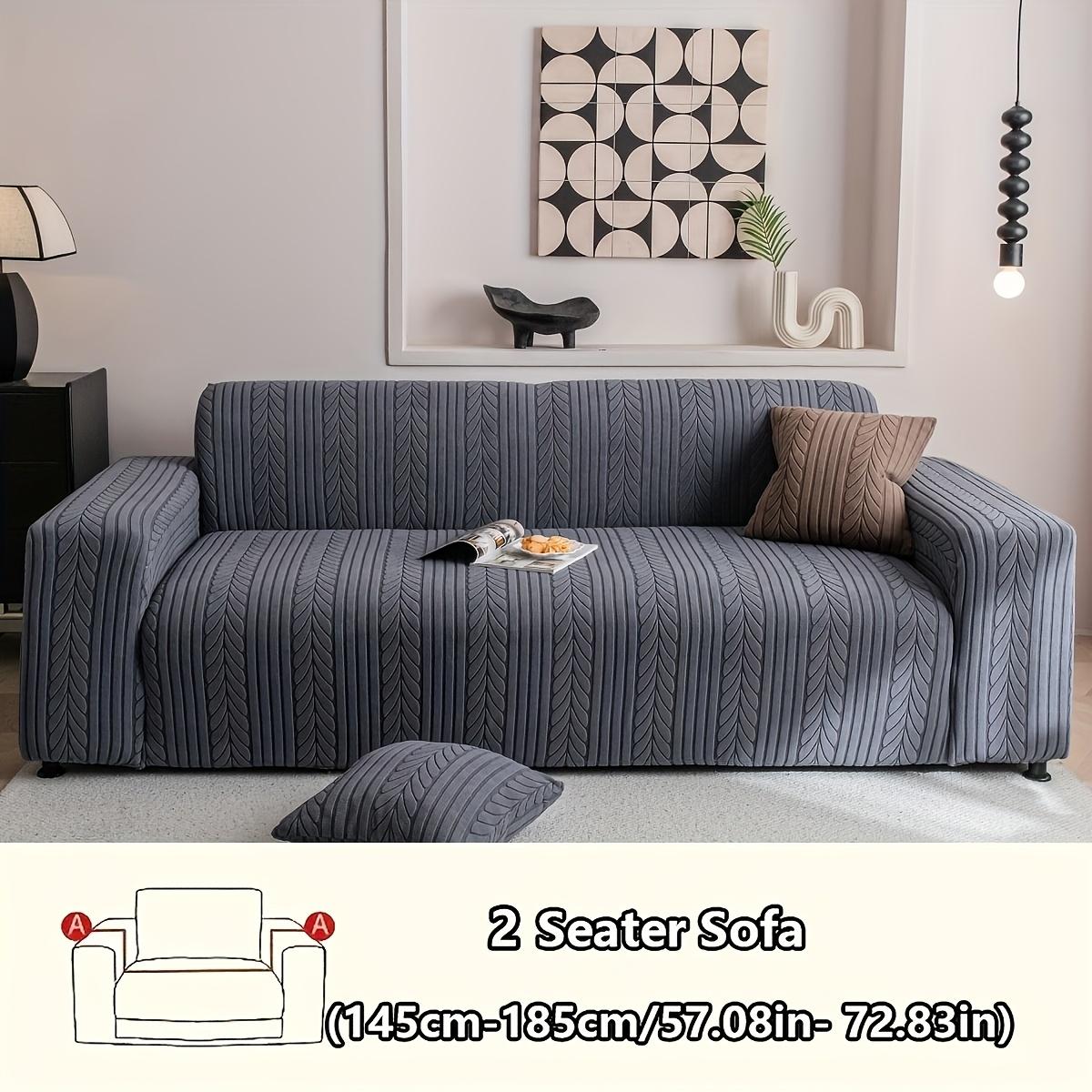 

[Washable Sofa Cover] Washable, Elastic 1pc Striped Sofa Cover | Anti-Scratch & Non-Slip Couch Protector for All Seasons 2 seats темно-сірий