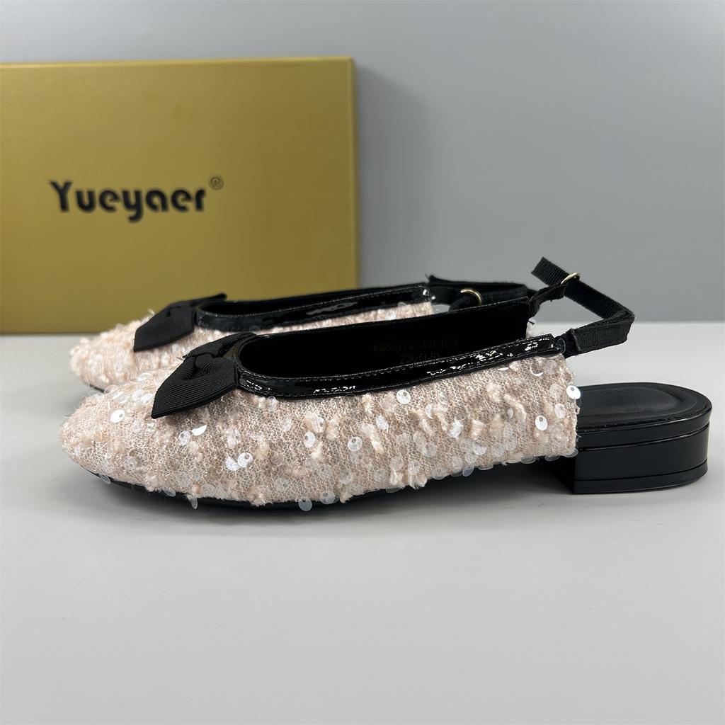 Fashion Low Heels Round Toe Bow-Knot Shoes Woman Flats Elegant Butterfly Dress New Glitter Butterfly-knot Hook & Loop Bling Low Heels Gl