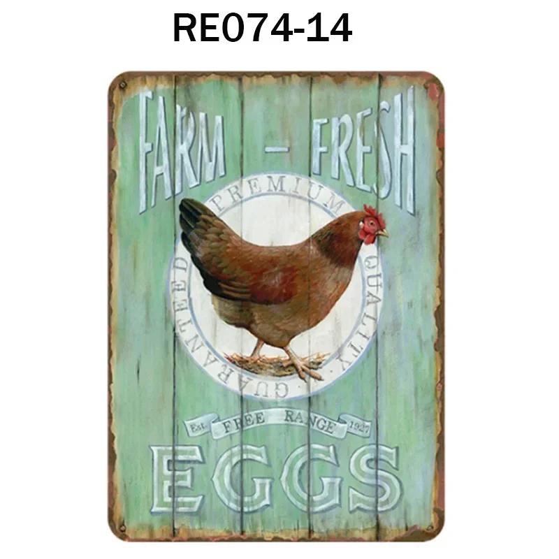 Happy-Hens Fresh Eggs Metal Tinplate Poster Chickens Farm Shop Poster Vintage Restaurant Wall Decor Retro Plaque Signs 20*30cm
