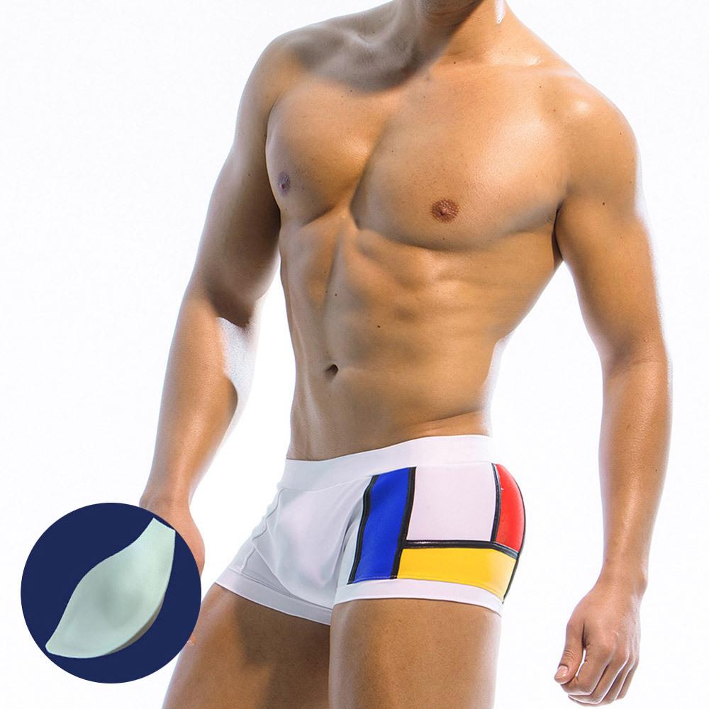 UXH Men's Patchwork Multicolor Briefs - Sleek, Sexy, and Anti-Exposure Beachwear.