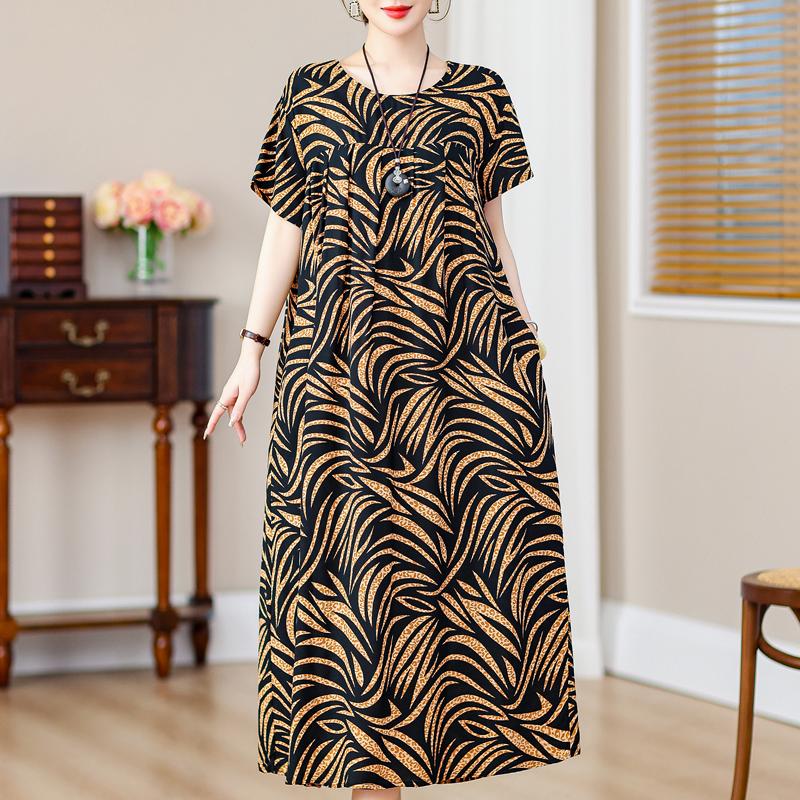 Abiti eleganti taglie forti per donna Abito lungo vintage a maniche corte allentato casual