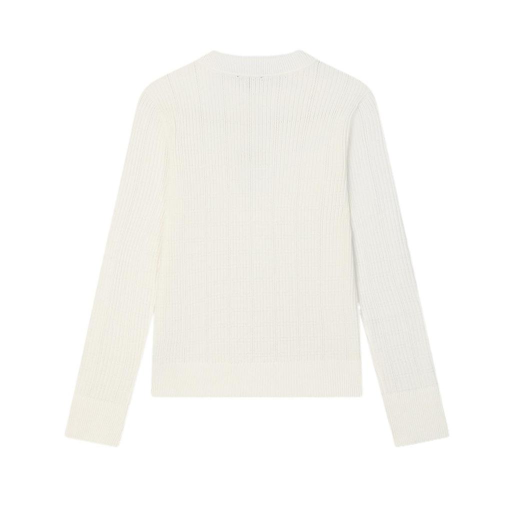 Fila Heritage Series Comfortable Skin-Friendly Soft Round Neck Long Sleeve Knit Sweater Women Tops Cloud-Mushroom-White F11W518405F-WT