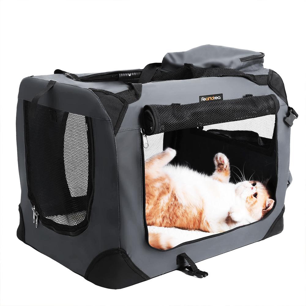 FEANDREA Dog Carrier, Folding Fabric Pet Carrier, 60 x 42 x 42 cm, Grey