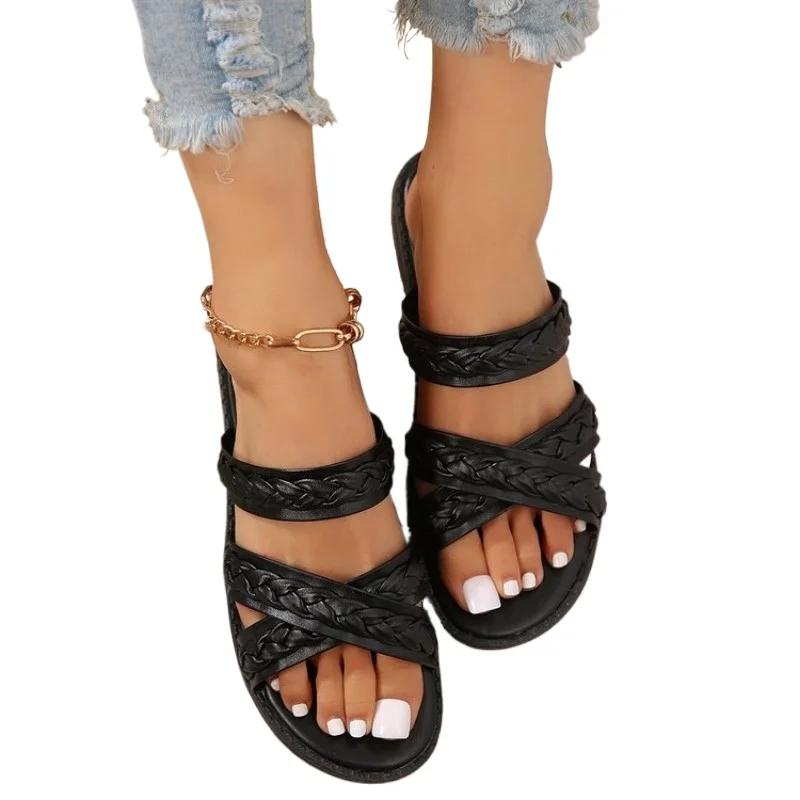 2024 Women Fashion Sandals Summer New Flat  Embroidery  Casual Roman Designer Shoes Platform Sandal