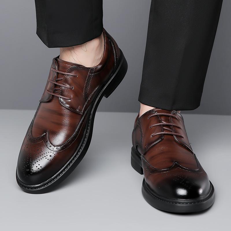 

Leather shoes men s 2025 spring and autumn new British Korean version formal business leather shoes Brock flower groom formal men s shoes 38 чёрный
