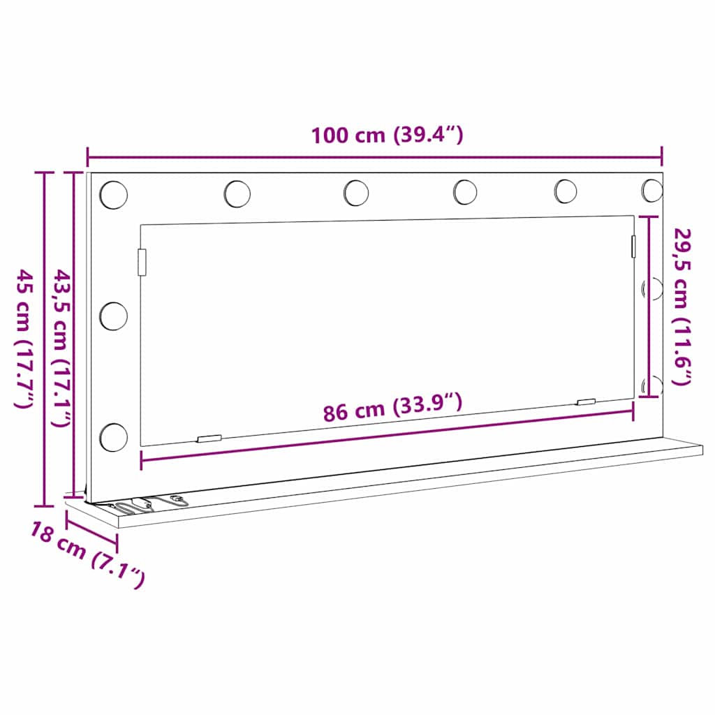 Washbasin Mirror Smoked Oak 100 x 45 x 18 cm