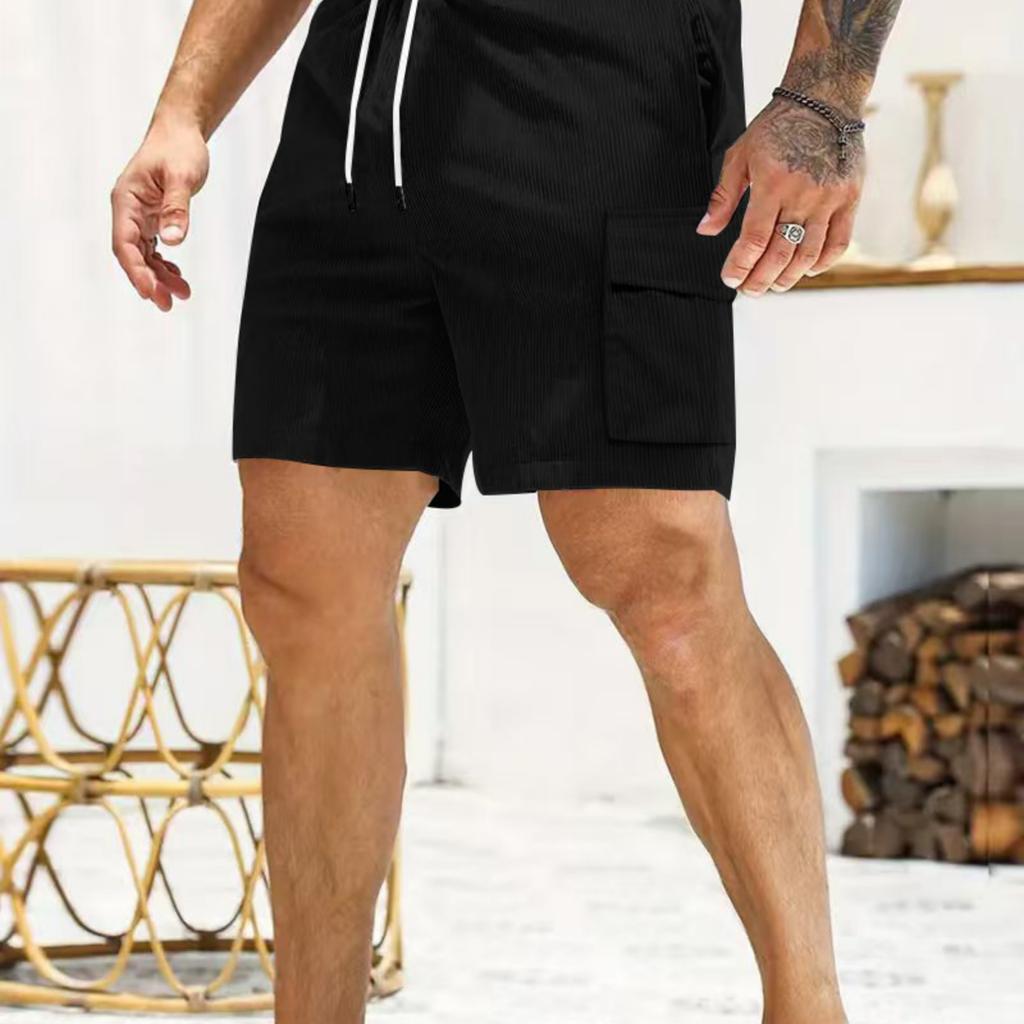 Men's Corduroy Multi Pocket Cargo Shorts Elastic Waistband Drawstring Casual Outdoor Work Shorts