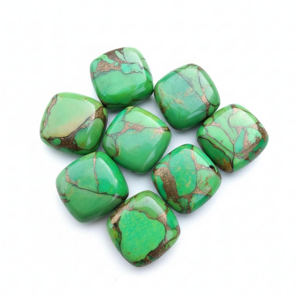 Grüner Kupfer-Türkis-Edelstein – Kissenförmige, quadratische Cabochons – Türkissteine ​​für die Schmuckherstellung