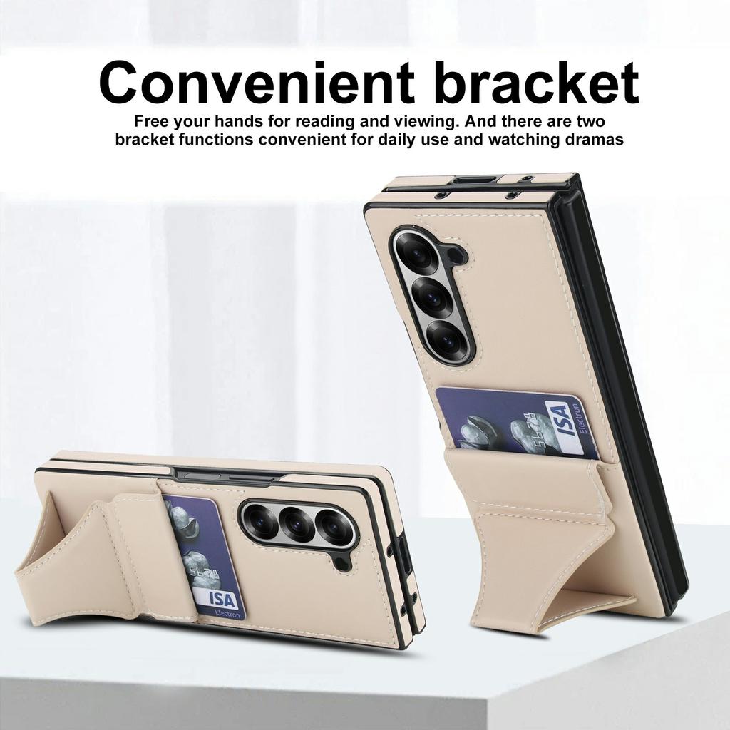 For Samsung Galaxy Z Fold6 5G Case Kickstand Leather+PC Folding Phone Cover with HD Screen Protector