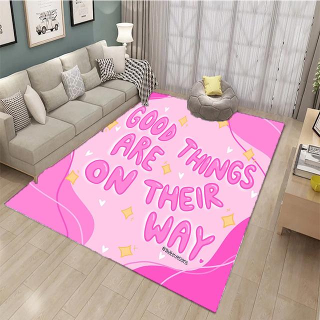 New Arrival Hipster Letter Crystal Velvet Carpet Aesthetic Pink Kawaii Polyester Anti -Slip Mat Girls Bedroom Bohemian Carpet