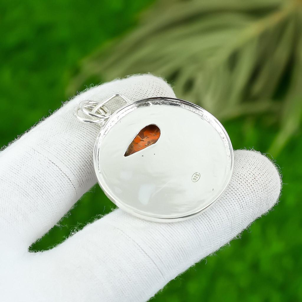 Natural Orange Turquoise Gemstone Jewelry 925 Sterling Silver Pendant For Women