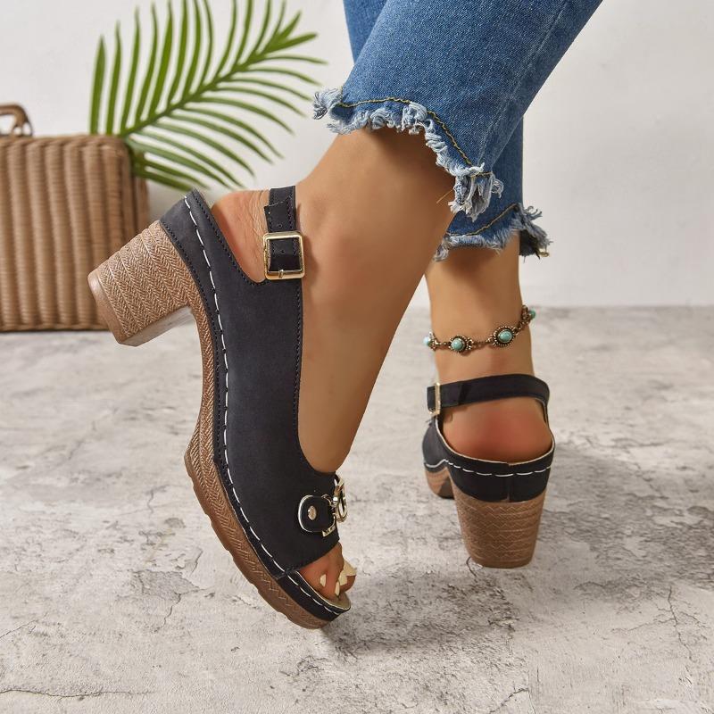 Fashion Women High Heels Sandals Fashion Back Hollow Female Pumps Thick Heel Square Toe Mary Jane Shoe Plus Size 43 Zapatillas De Mujer