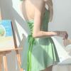 Pure Desire Wind Hanging Neck Skirt Girl Gathers Conservative One-piece New Swimsuit